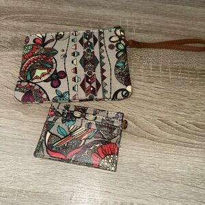 Sakroots Wristlet, And Card Holder In A Gray Floral Boho Print
